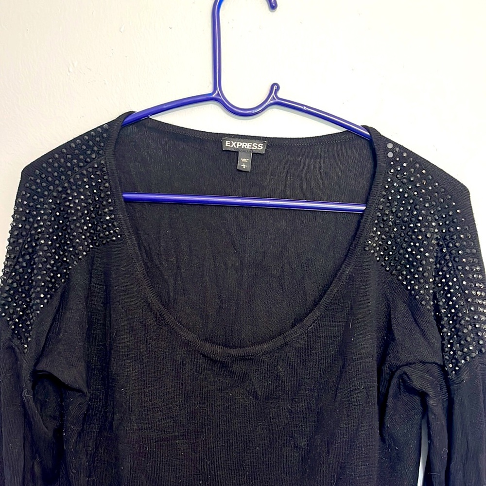 Large Express Rhinestone Shoulder Black Sweater Mint Condition